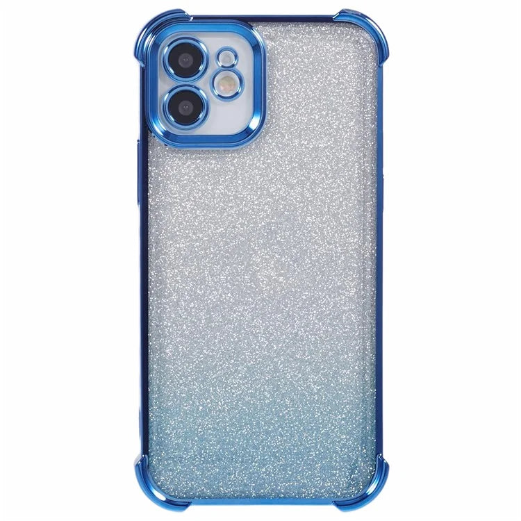 For iPhone 12 Case Electroplating Glitter Soft TPU Phone Cover Side Heart Pattern