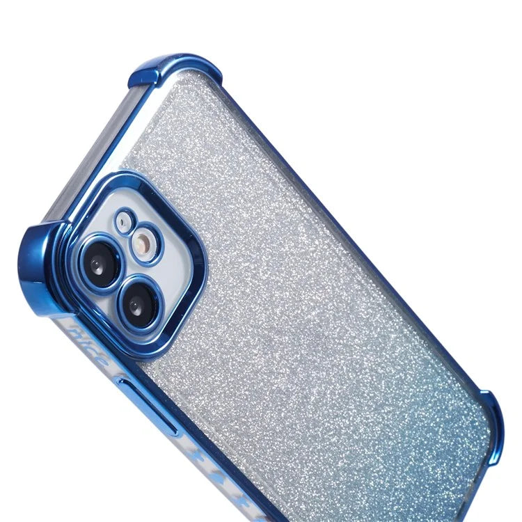 For iPhone 12 Case Electroplating Glitter Soft TPU Phone Cover Side Heart Pattern