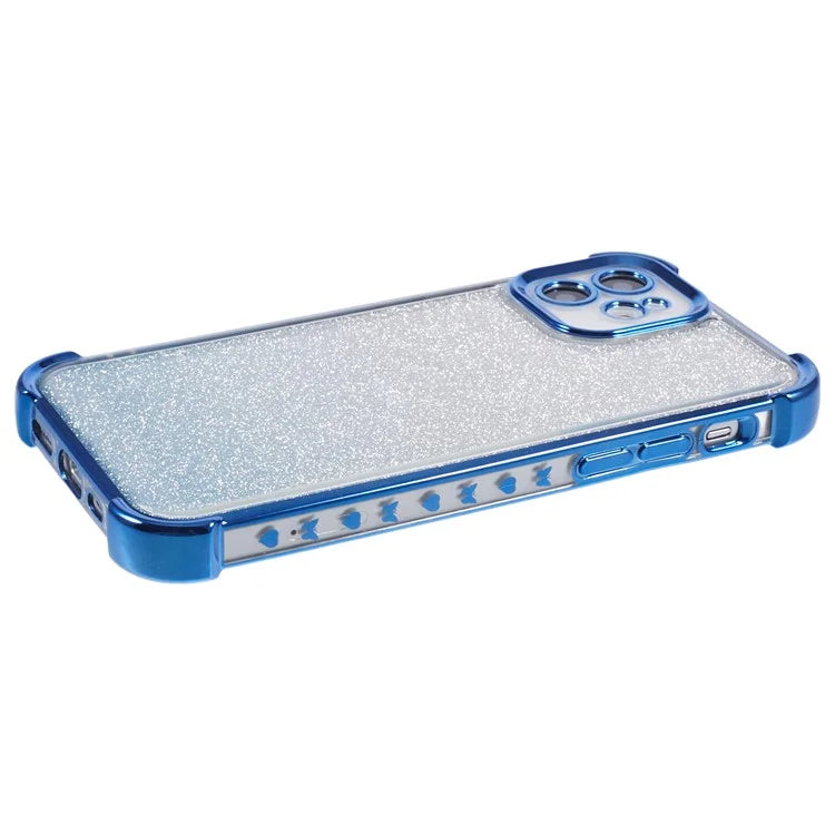 For iPhone 12 Case Electroplating Glitter Soft TPU Phone Cover Side Heart Pattern