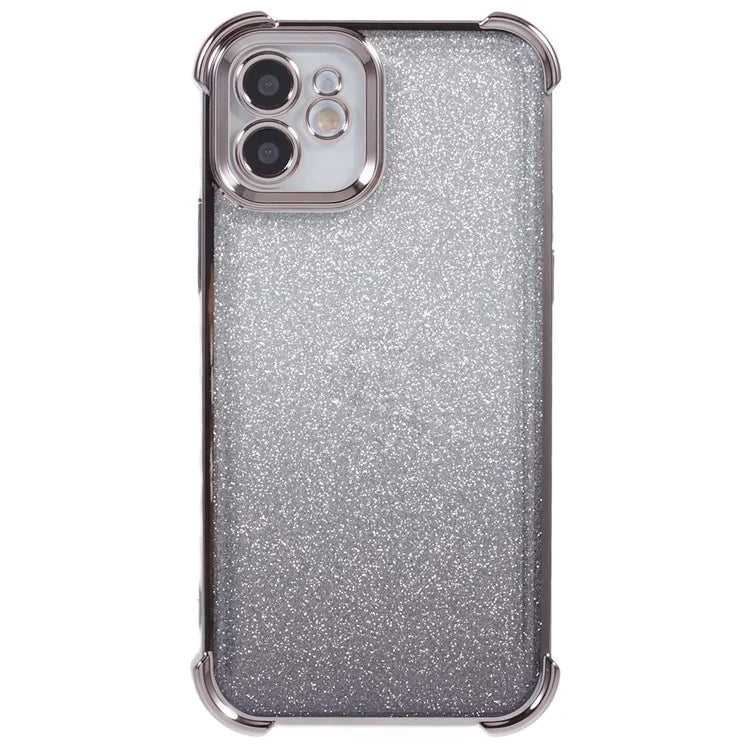 For iPhone 12 Case Electroplating Glitter Soft TPU Phone Cover Side Heart Pattern