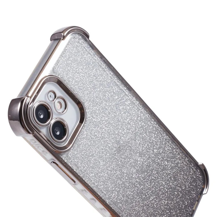 For iPhone 12 Case Electroplating Glitter Soft TPU Phone Cover Side Heart Pattern