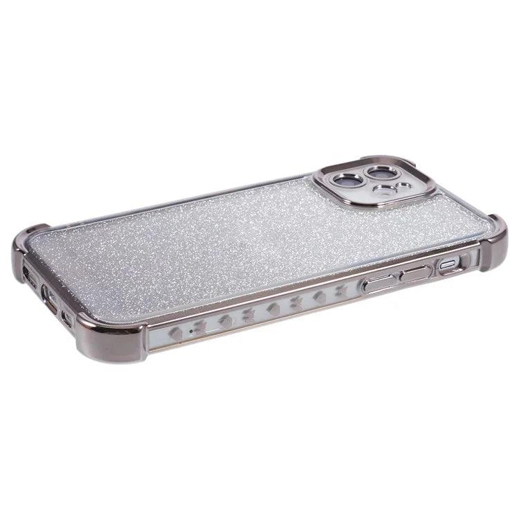 For iPhone 12 Case Electroplating Glitter Soft TPU Phone Cover Side Heart Pattern