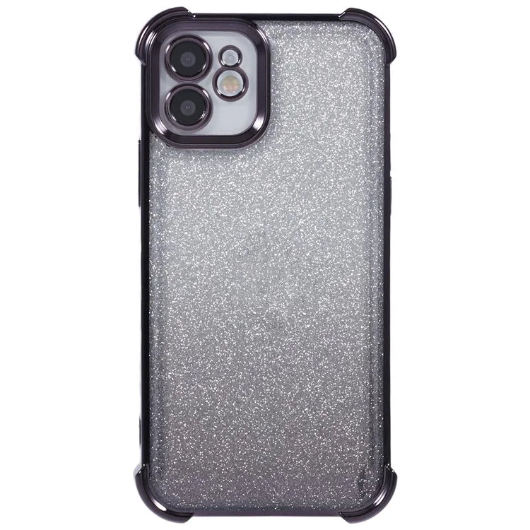 For iPhone 12 Case Electroplating Glitter Soft TPU Phone Cover Side Heart Pattern