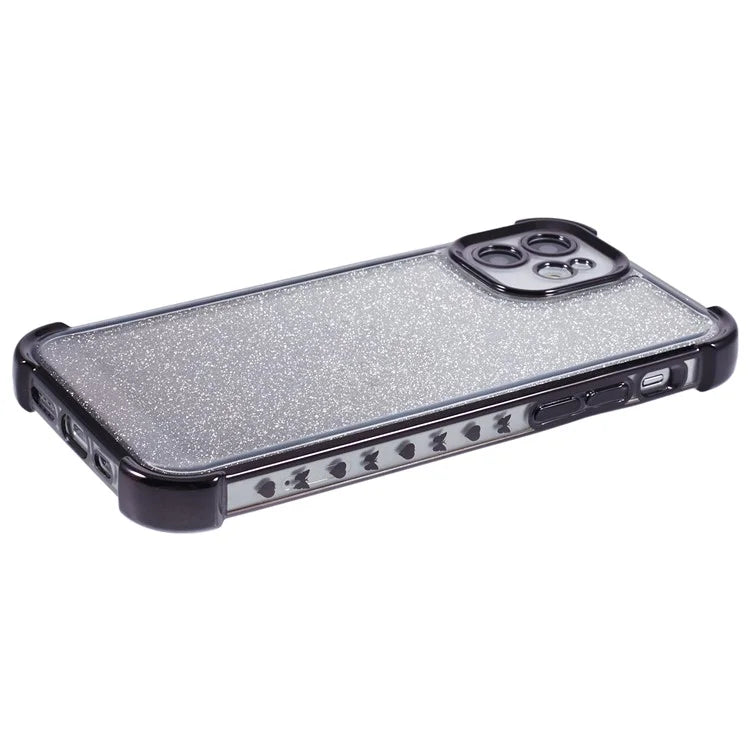 For iPhone 12 Case Electroplating Glitter Soft TPU Phone Cover Side Heart Pattern