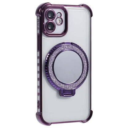 For iPhone 12 Case Makeup Mirror TPU Clear Phone Cover Invisible Kickstand