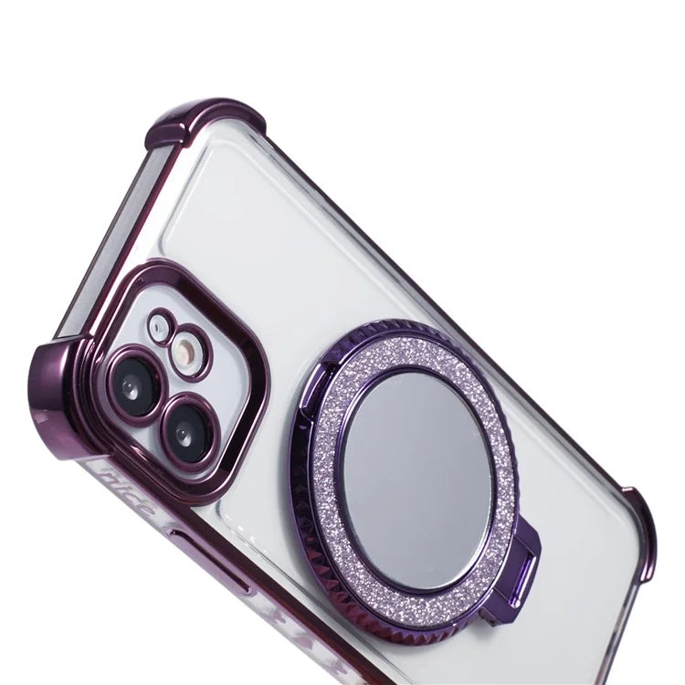 For iPhone 12 Case Makeup Mirror TPU Clear Phone Cover Invisible Kickstand
