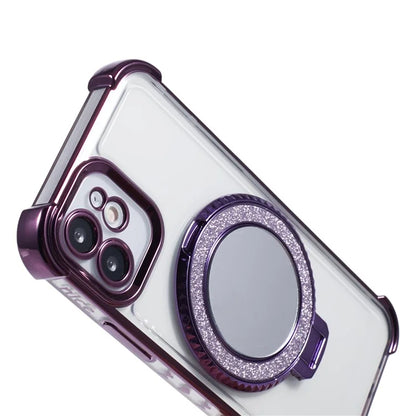 For iPhone 12 Case Makeup Mirror TPU Clear Phone Cover Invisible Kickstand