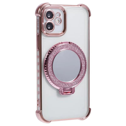 For iPhone 12 Case Makeup Mirror TPU Clear Phone Cover Invisible Kickstand