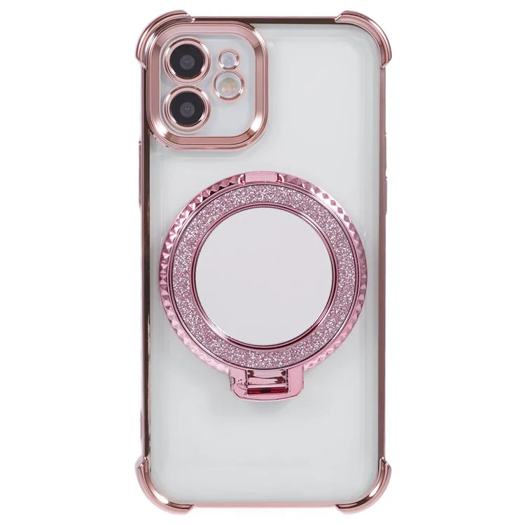 For iPhone 12 Case Makeup Mirror TPU Clear Phone Cover Invisible Kickstand