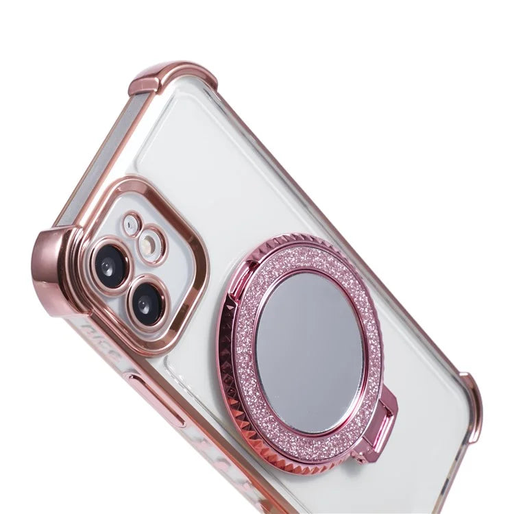 For iPhone 12 Case Makeup Mirror TPU Clear Phone Cover Invisible Kickstand