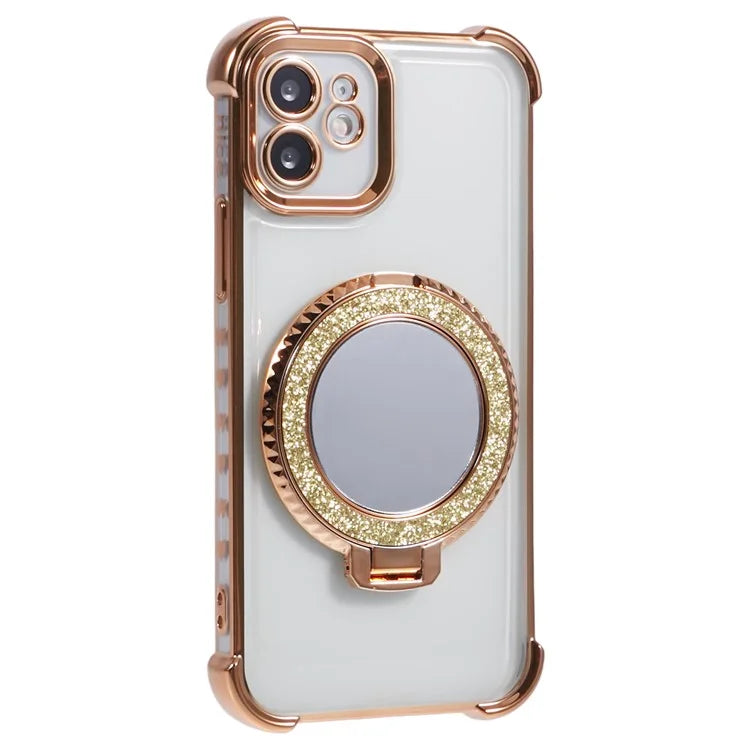 For iPhone 12 Case Makeup Mirror TPU Clear Phone Cover Invisible Kickstand