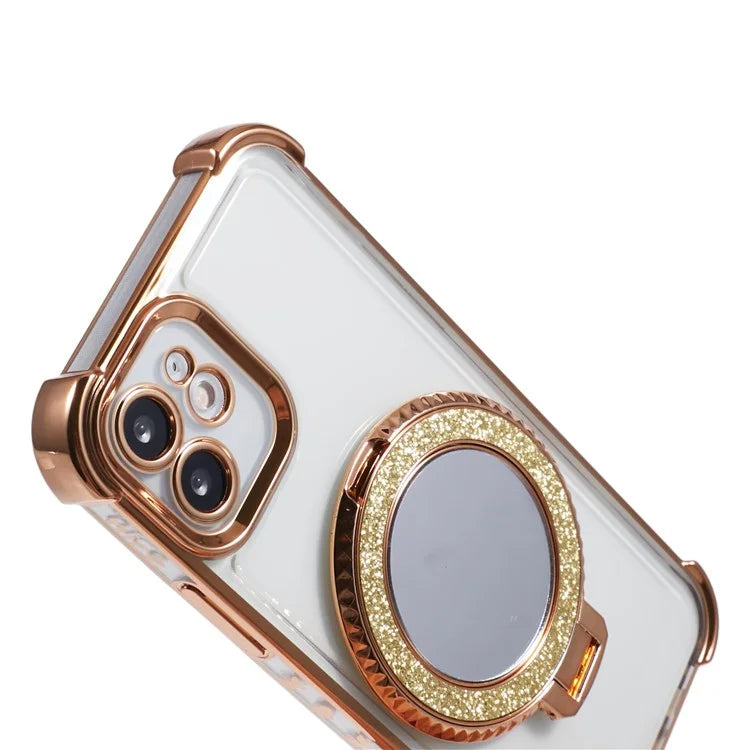 For iPhone 12 Case Makeup Mirror TPU Clear Phone Cover Invisible Kickstand