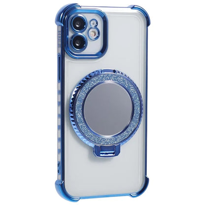 For iPhone 12 Case Makeup Mirror TPU Clear Phone Cover Invisible Kickstand