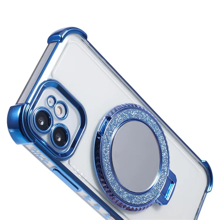 For iPhone 12 Case Makeup Mirror TPU Clear Phone Cover Invisible Kickstand
