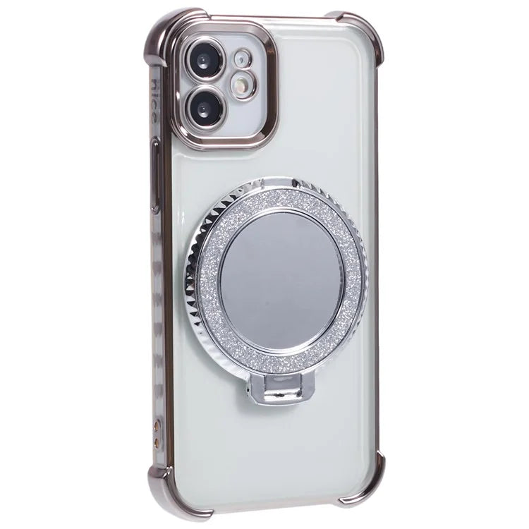 For iPhone 12 Case Makeup Mirror TPU Clear Phone Cover Invisible Kickstand