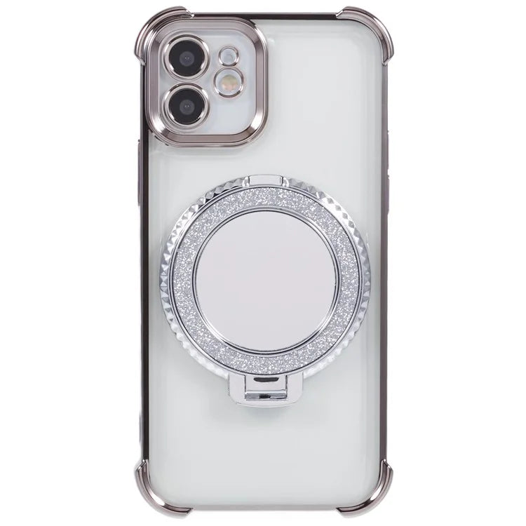 For iPhone 12 Case Makeup Mirror TPU Clear Phone Cover Invisible Kickstand