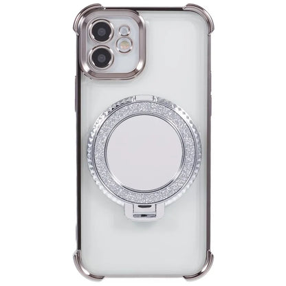 For iPhone 12 Case Makeup Mirror TPU Clear Phone Cover Invisible Kickstand
