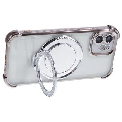 For iPhone 12 Case Makeup Mirror TPU Clear Phone Cover Invisible Kickstand