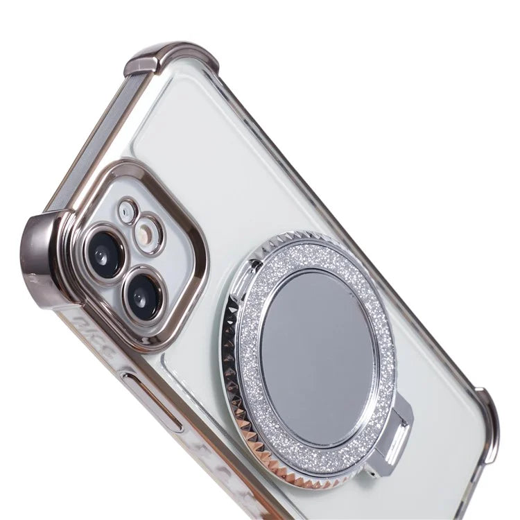 For iPhone 12 Case Makeup Mirror TPU Clear Phone Cover Invisible Kickstand