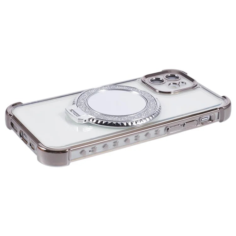 For iPhone 12 Case Makeup Mirror TPU Clear Phone Cover Invisible Kickstand