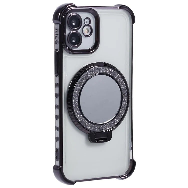 For iPhone 12 Case Makeup Mirror TPU Clear Phone Cover Invisible Kickstand