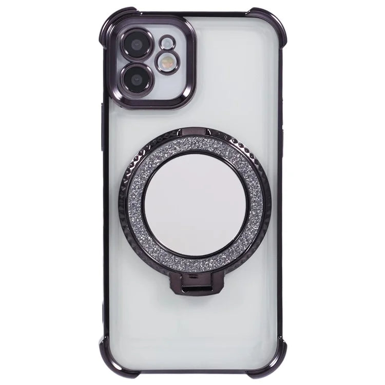 For iPhone 12 Case Makeup Mirror TPU Clear Phone Cover Invisible Kickstand