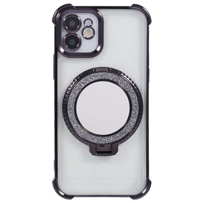 For iPhone 12 Case Makeup Mirror TPU Clear Phone Cover Invisible Kickstand