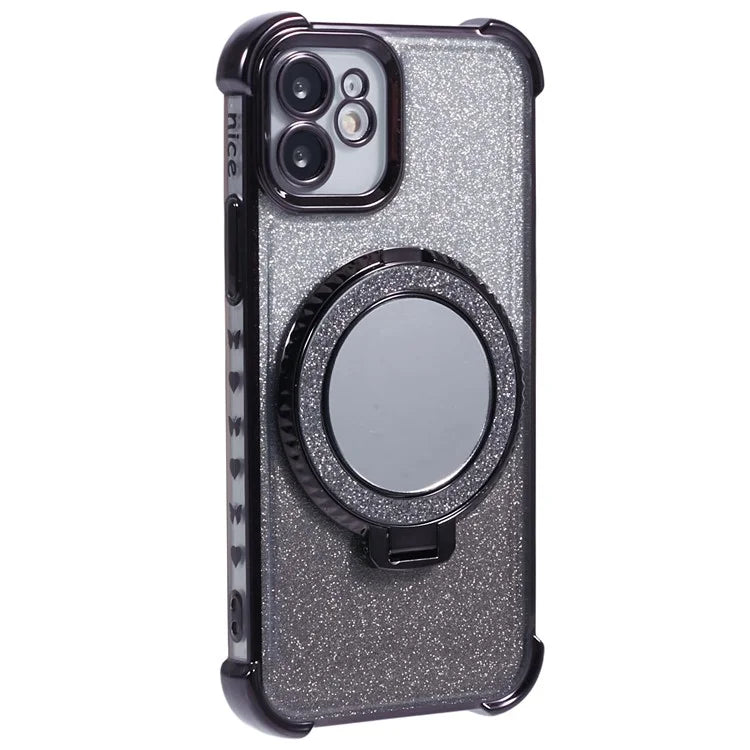 For iPhone 12 Case TPU Mirror Phone Cover Kickstand Glitter