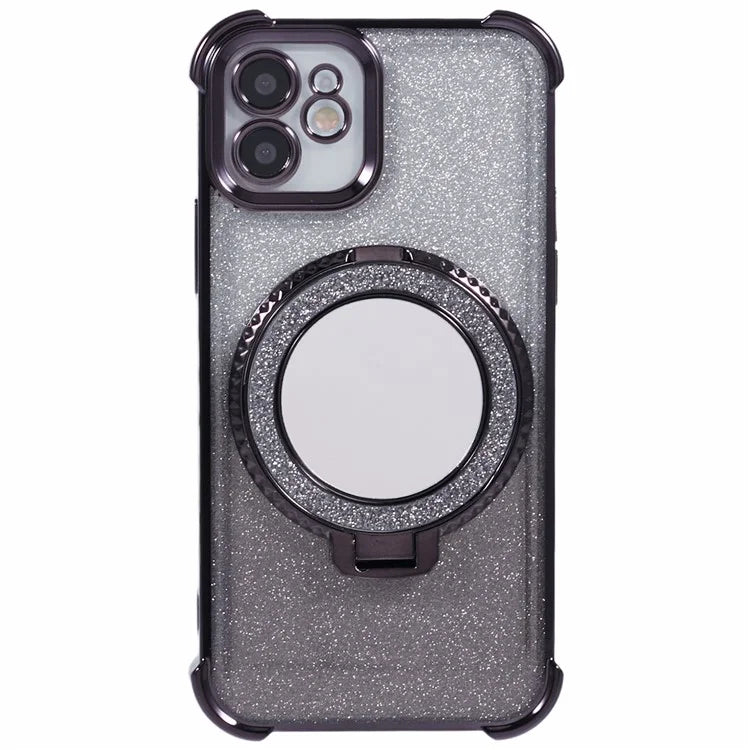 For iPhone 12 Case TPU Mirror Phone Cover Kickstand Glitter