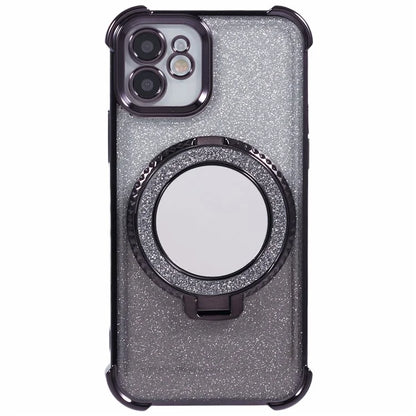 For iPhone 12 Case TPU Mirror Phone Cover Kickstand Glitter