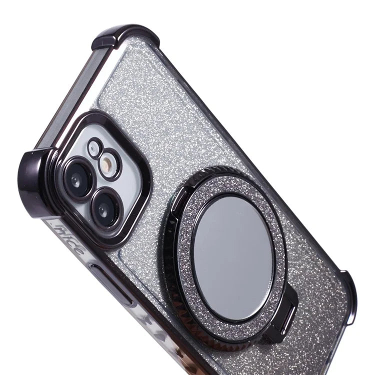 For iPhone 12 Case TPU Mirror Phone Cover Kickstand Glitter