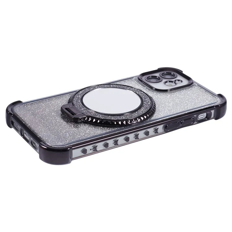For iPhone 12 Case TPU Mirror Phone Cover Kickstand Glitter