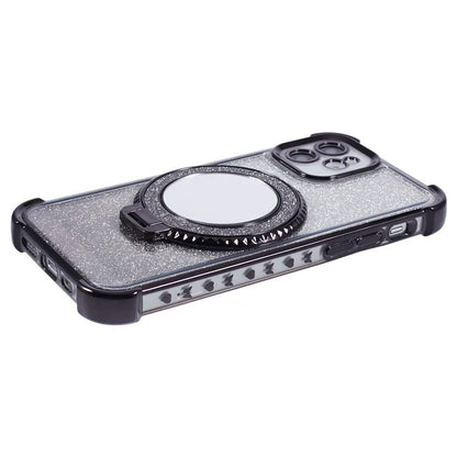For iPhone 12 Case TPU Mirror Phone Cover Kickstand Glitter