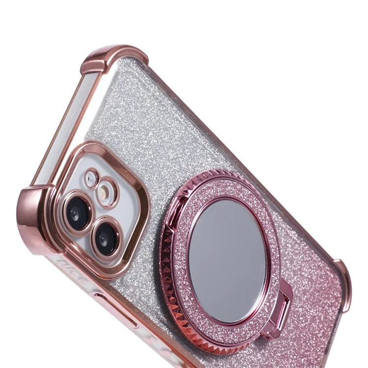 For iPhone 12 Case TPU Mirror Phone Cover Kickstand Glitter