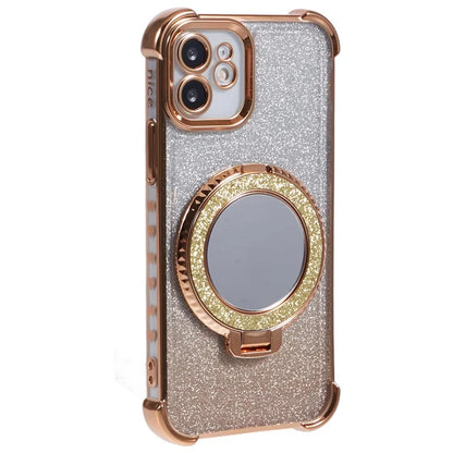 For iPhone 12 Case TPU Mirror Phone Cover Kickstand Glitter