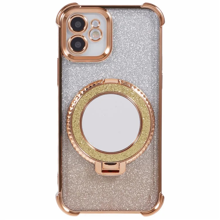 For iPhone 12 Case TPU Mirror Phone Cover Kickstand Glitter