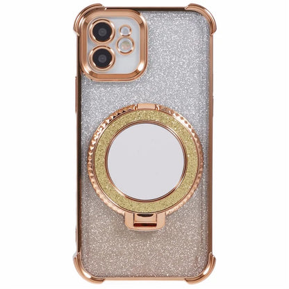For iPhone 12 Case TPU Mirror Phone Cover Kickstand Glitter