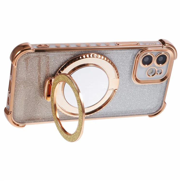 For iPhone 12 Case TPU Mirror Phone Cover Kickstand Glitter
