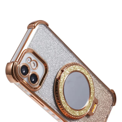 For iPhone 12 Case TPU Mirror Phone Cover Kickstand Glitter