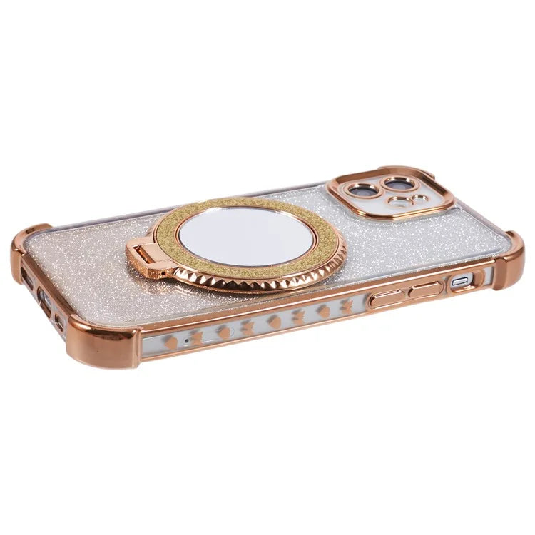 For iPhone 12 Case TPU Mirror Phone Cover Kickstand Glitter