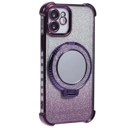 For iPhone 12 Case TPU Mirror Phone Cover Kickstand Glitter