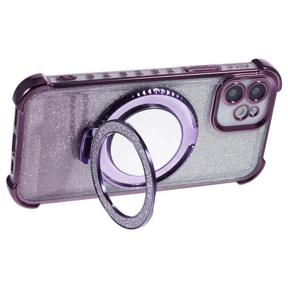 For iPhone 12 Case TPU Mirror Phone Cover Kickstand Glitter