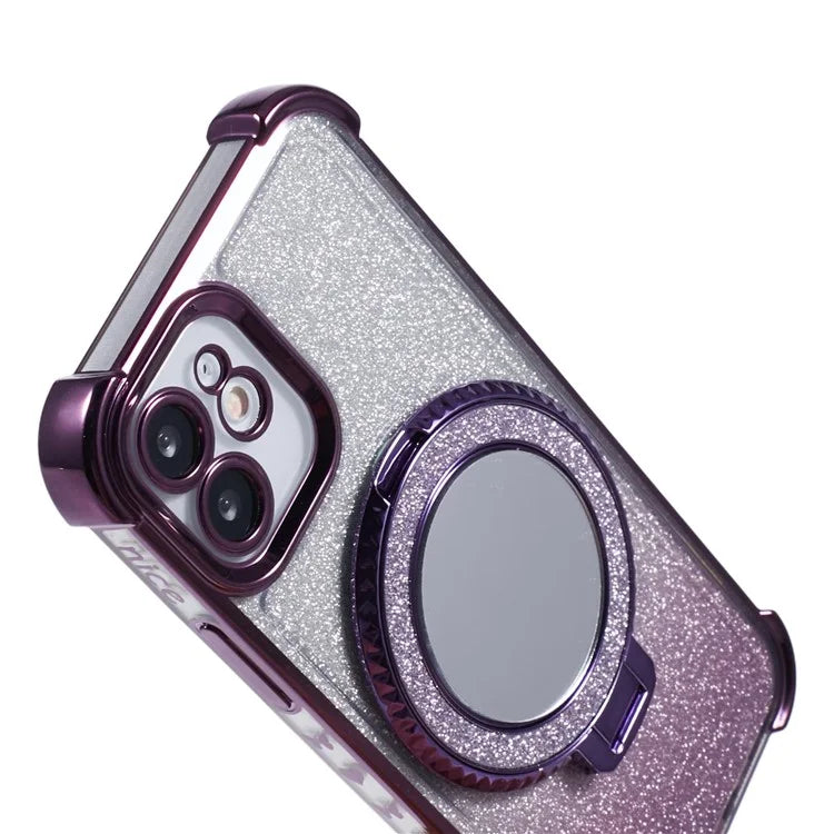 For iPhone 12 Case TPU Mirror Phone Cover Kickstand Glitter