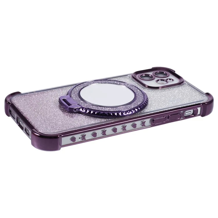 For iPhone 12 Case TPU Mirror Phone Cover Kickstand Glitter