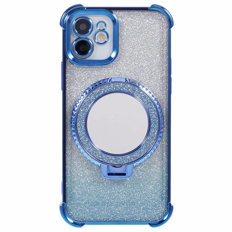 For iPhone 12 Case TPU Mirror Phone Cover Kickstand Glitter