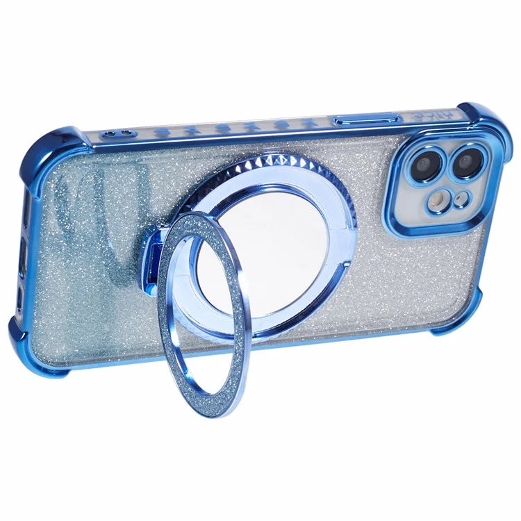 For iPhone 12 Case TPU Mirror Phone Cover Kickstand Glitter