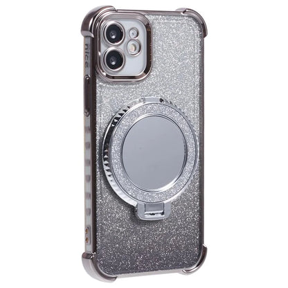 For iPhone 12 Case TPU Mirror Phone Cover Kickstand Glitter