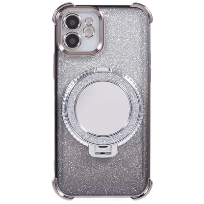 For iPhone 12 Case TPU Mirror Phone Cover Kickstand Glitter
