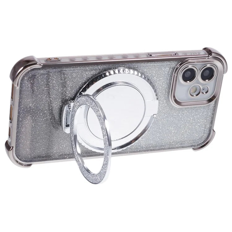 For iPhone 12 Case TPU Mirror Phone Cover Kickstand Glitter
