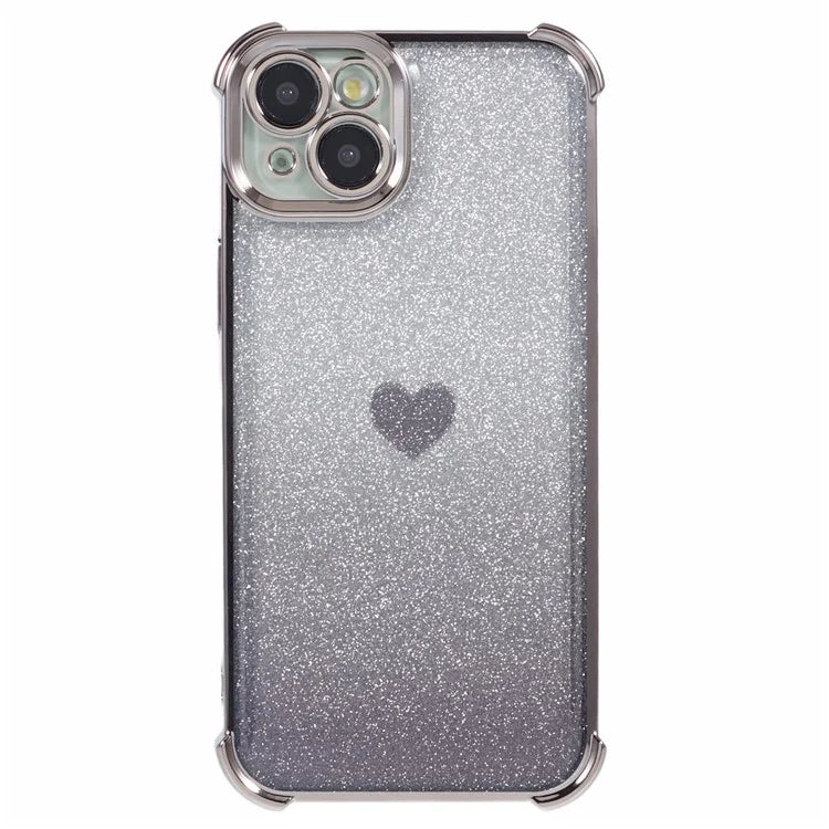 For iPhone 15 Plus Case Heart Pattern Glitter Anti-Drop TPU Phone Cover
